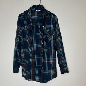 ADORA Blue and Brown Plaid Button Down Shirt